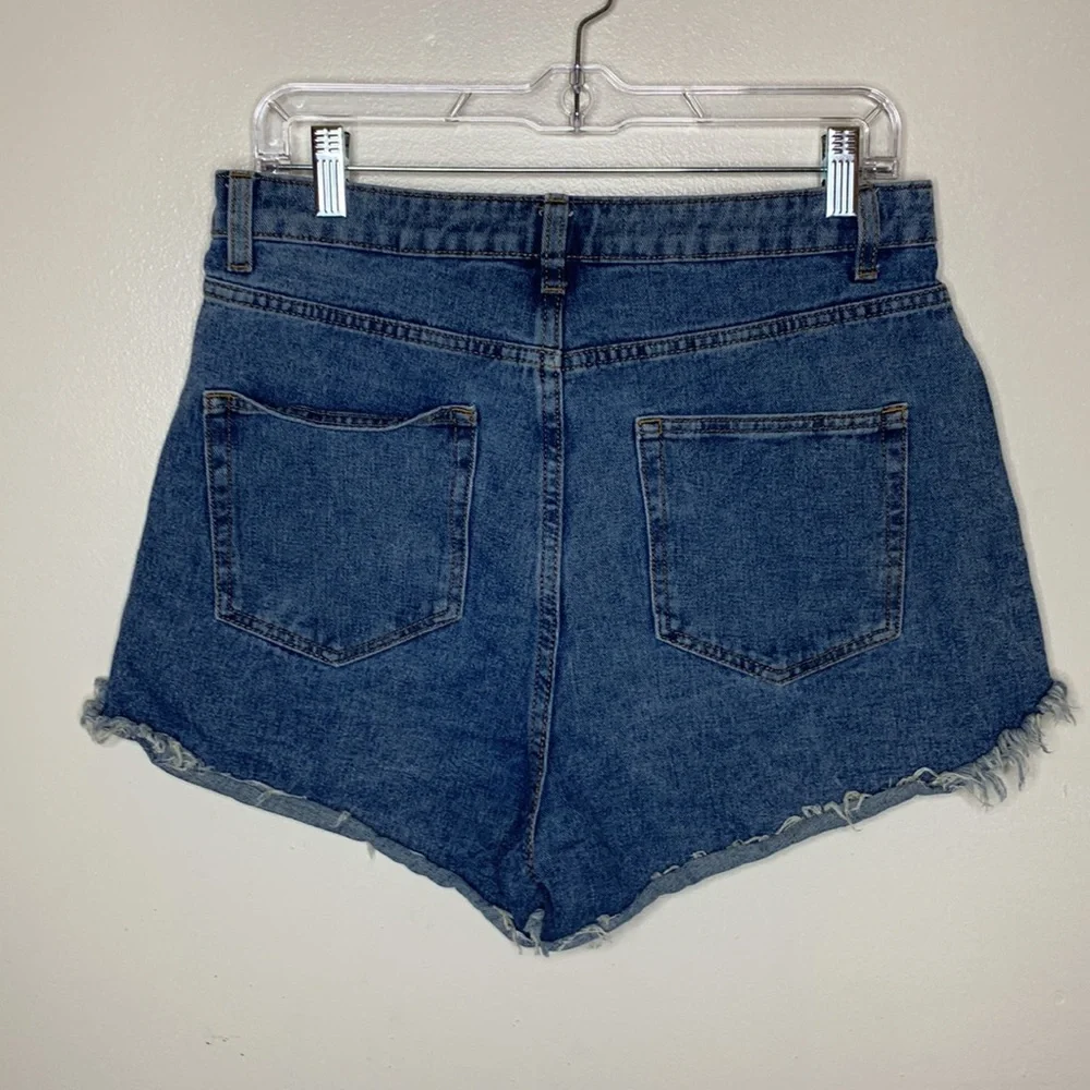WILD FABLE Jean Shorts HIGH RISE SHORT Destroyed Hem Button Fly 5 Pocket 10